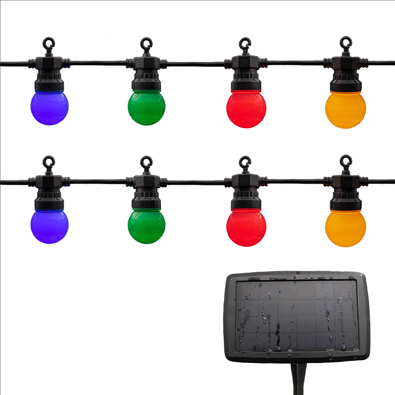 10m Solar 10 Multi-Colour LED Festoon Bulb String Lights