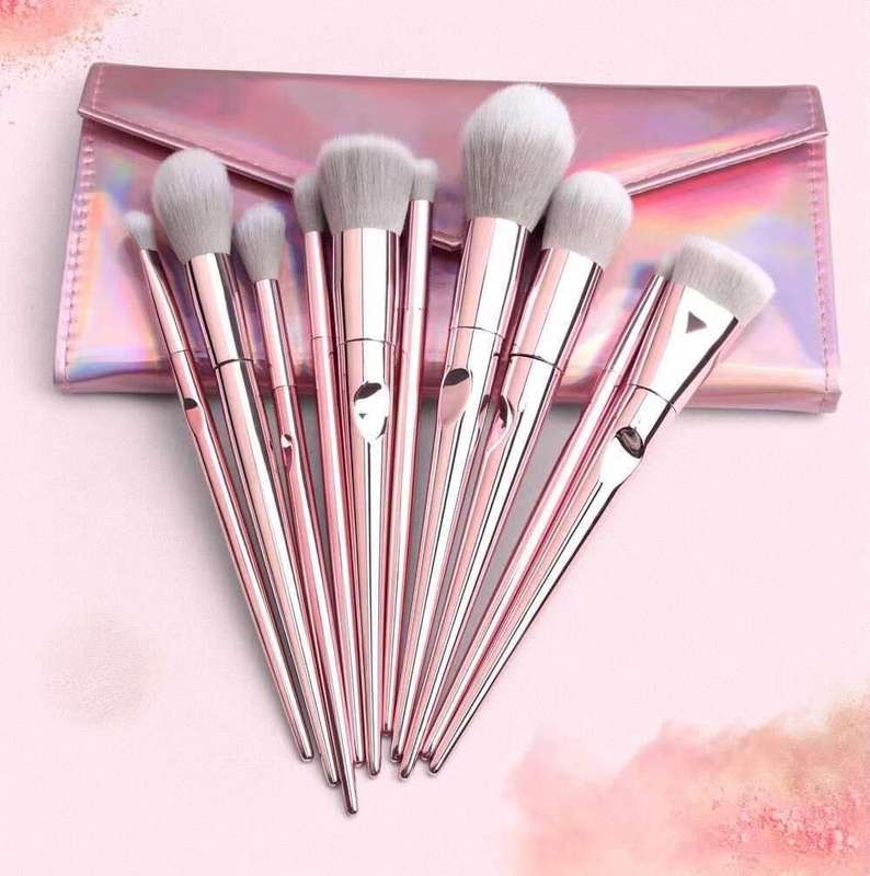 Glam Beauty - 10 Piece Metallic Shine Makeup Brush Set