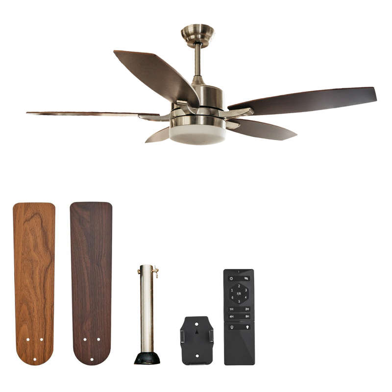 5 Brown Blades 52 Inch Ceiling Fan with Light and Remote