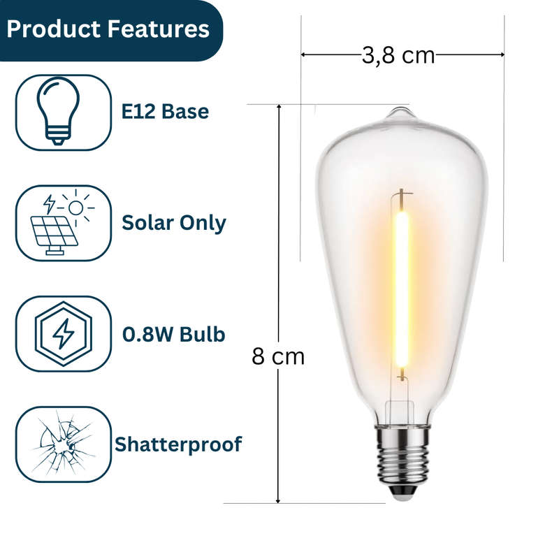Vintage ST38 LED E12 0.8W Solar 6 Pack Replacement Bulbs