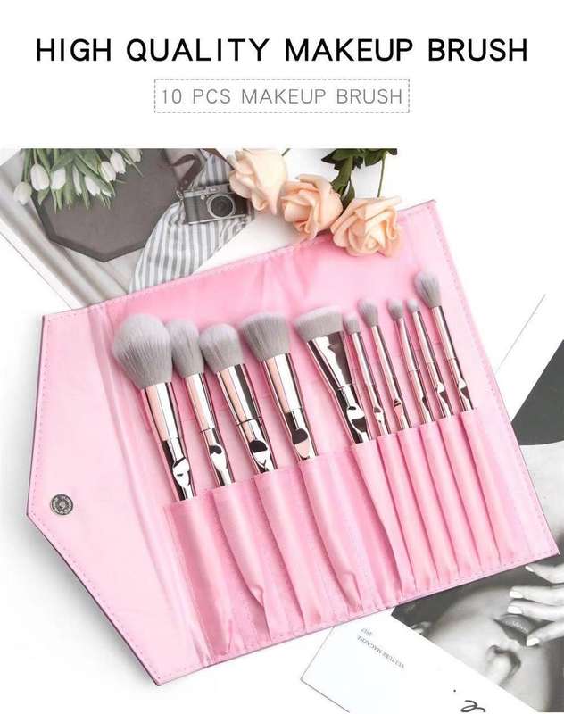Glam Beauty - 10 Piece Metallic Shine Makeup Brush Set