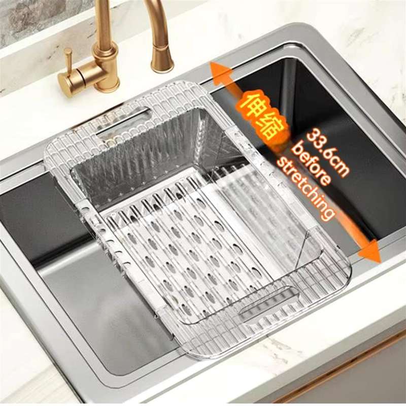 2 Piece Transparent Grey Extendable kitchen Sink Fruit and Vegetable Drip Tray