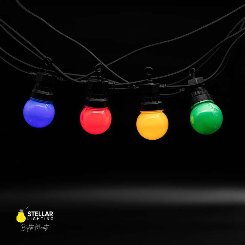 10m Solar 10 Multi-Colour LED Festoon Bulb String Lights