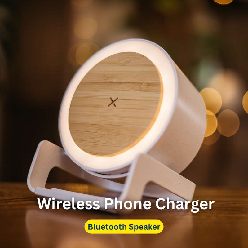 Bamboo Speaker LED Wireless Phone Charger