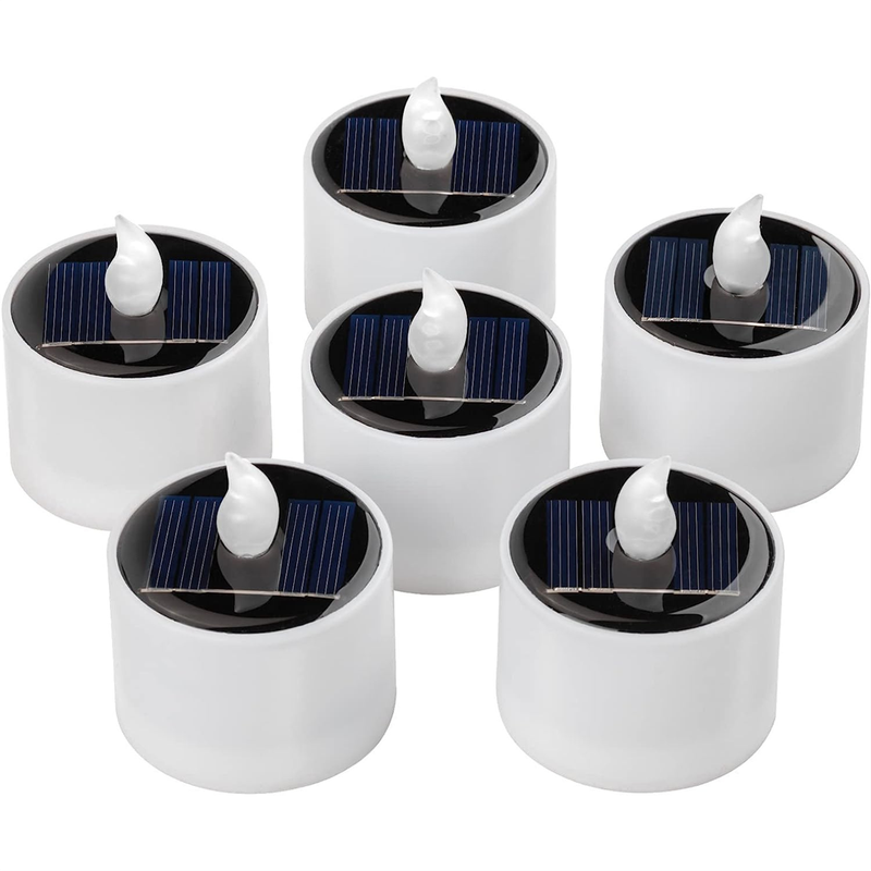 Solar Tea Lights Rechargeable LED Flameless Candle 6 Pack