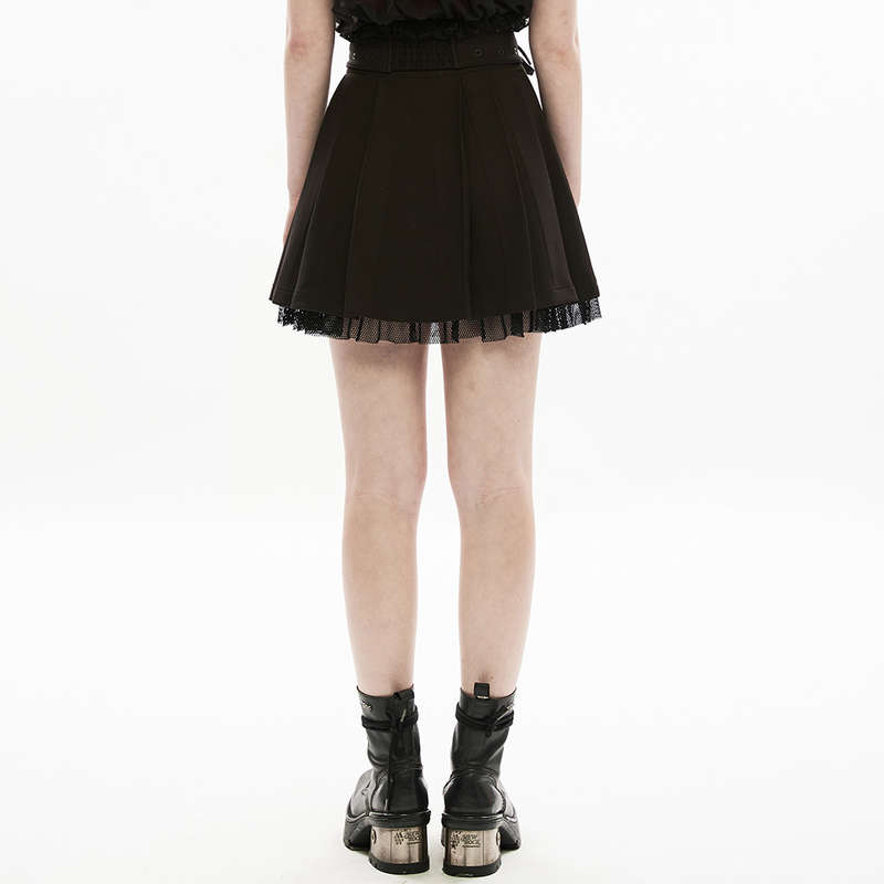 PUNK RAVE Gothic Pleated Gauze Short Skirt