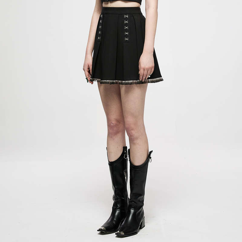 PUNK RAVE Dark Lace Heavy Pleated Skirt