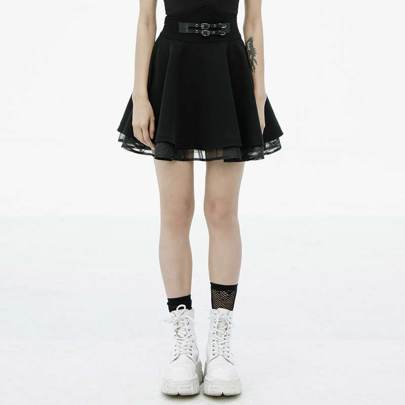 PUNK RAVE Dark High Waist Sun Swing Skirt
