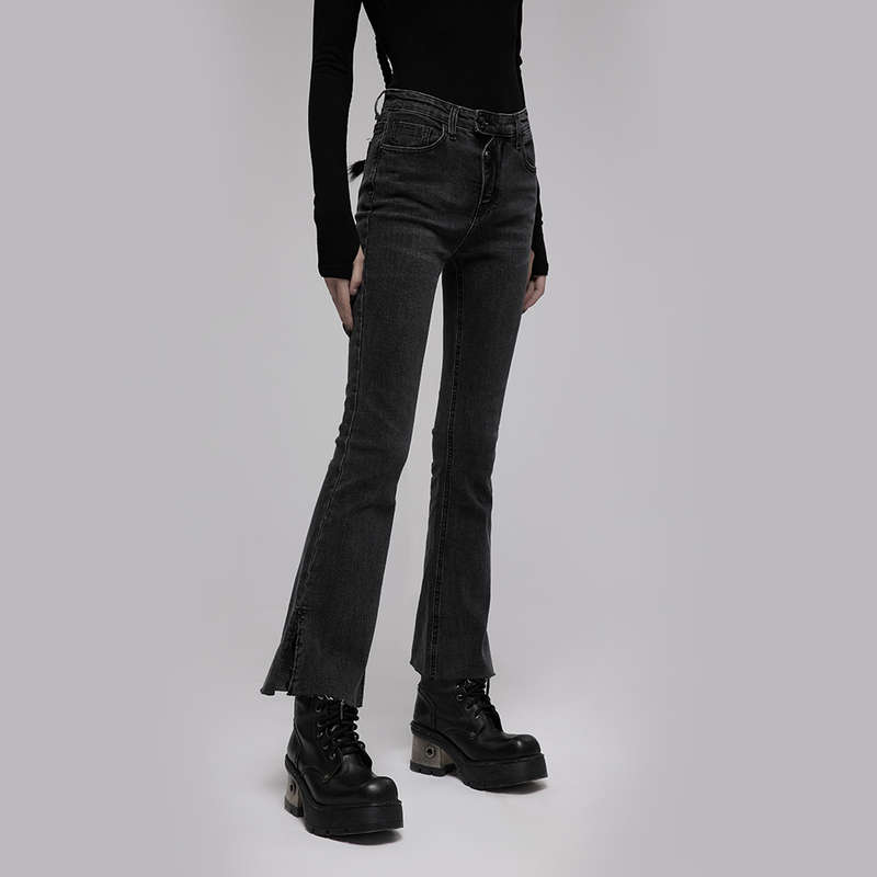 Asymmetric Placket Flare Jeans -S