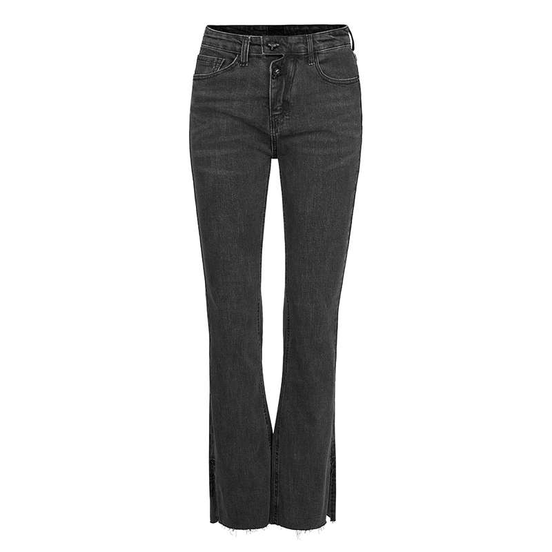 Asymmetric Placket Flare Jeans -S