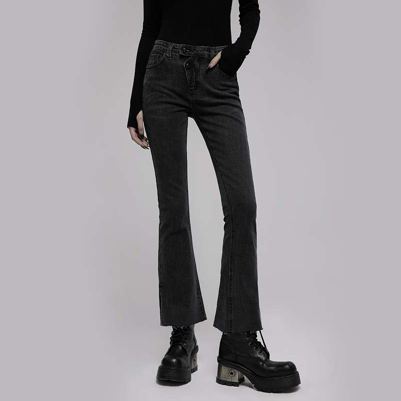 Asymmetric Placket Flare Jeans -S