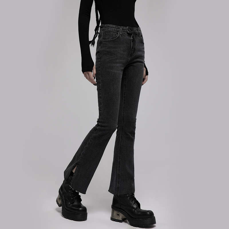 Asymmetric Placket Flare Jeans -S
