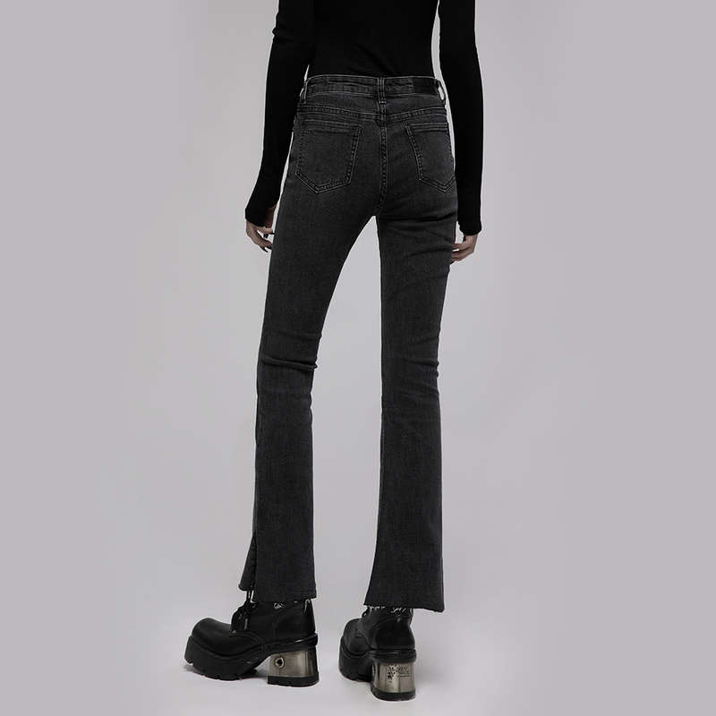 Asymmetric Placket Flare Jeans -S