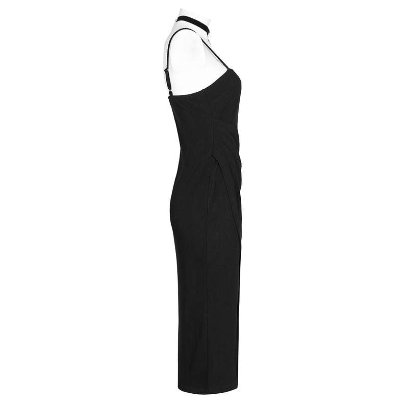 Asymmetric Split Slip Dress With Choker - M-L