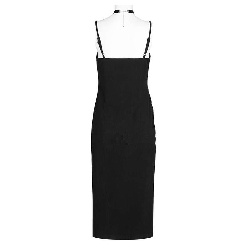 Asymmetric Split Slip Dress With Choker - M-L