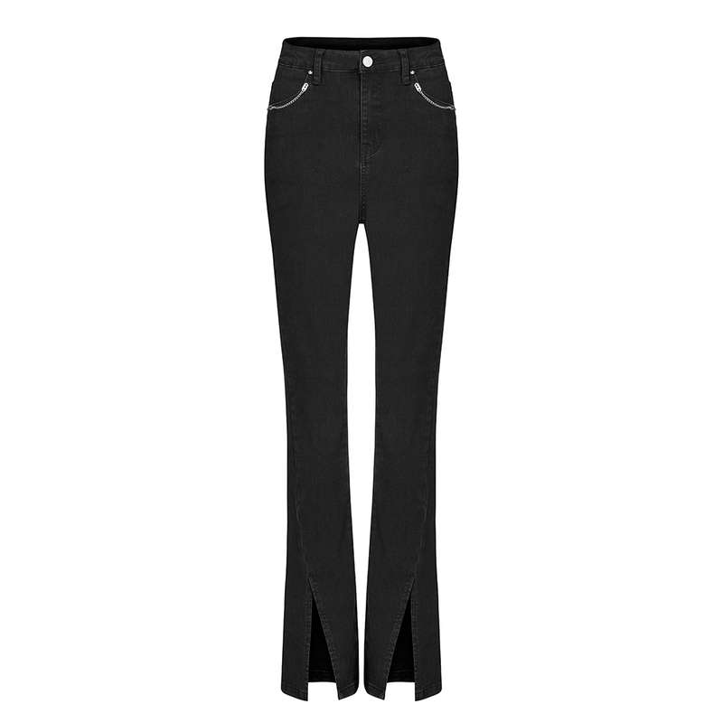 Chain Decorated Slit Flared Pants - M