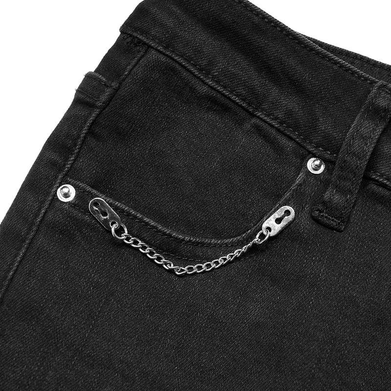 Chain Decorated Slit Flared Pants - M