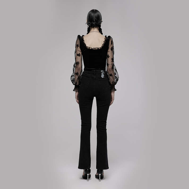 Chain Decorated Slit Flared Pants - M