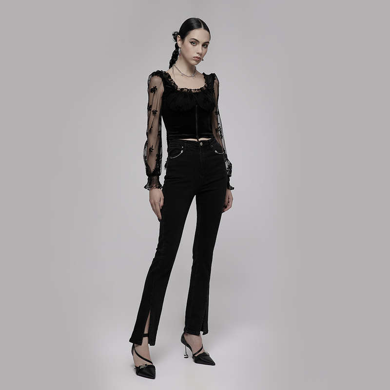 Chain Decorated Slit Flared Pants - M