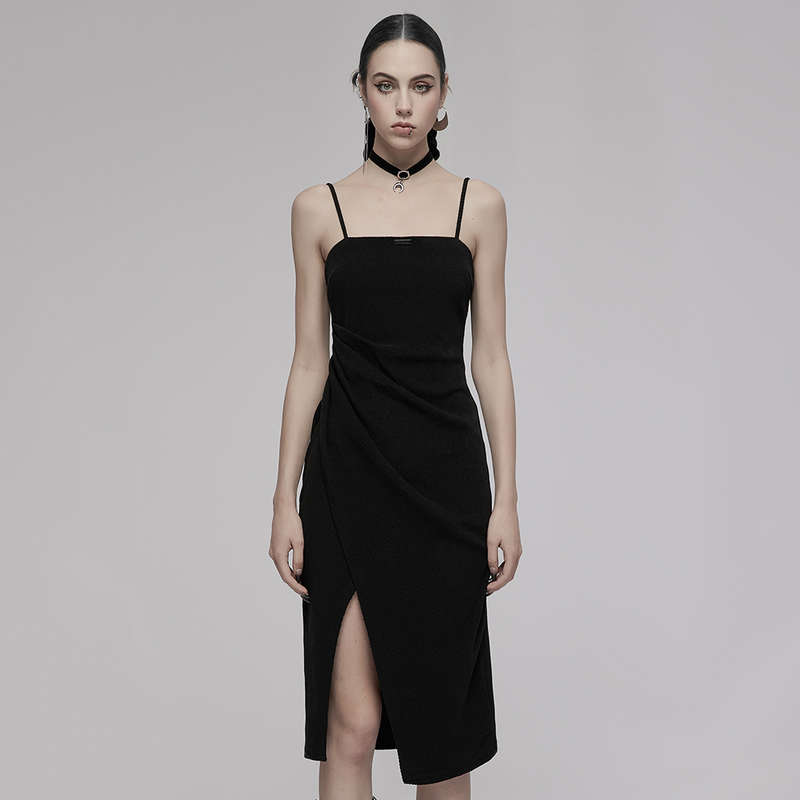 Asymmetric Split Slip Dress With Choker - M-L