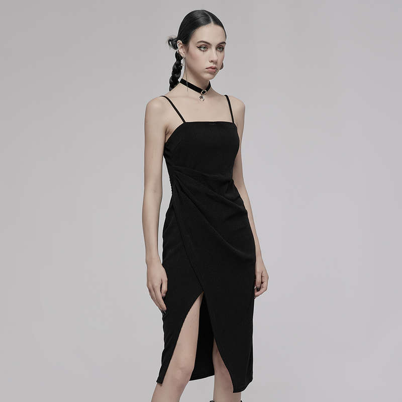 Asymmetric Split Slip Dress With Choker - M-L