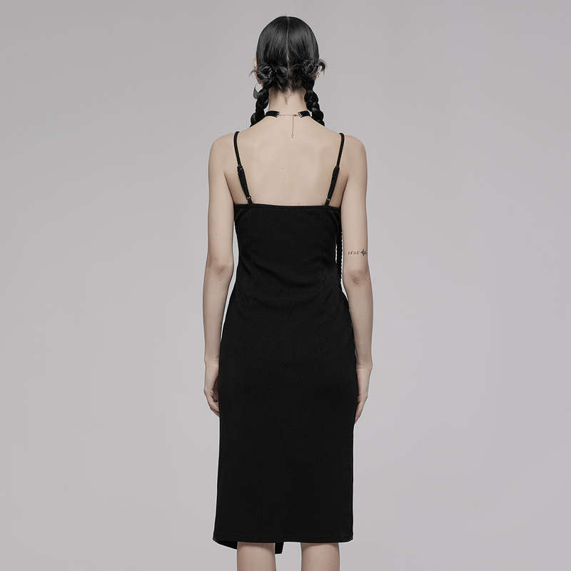 Asymmetric Split Slip Dress With Choker - M-L