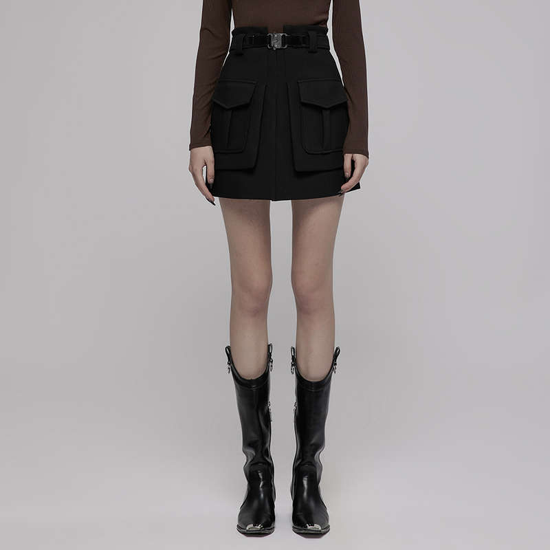 A Line Mini Skirt With Decorative Belt - M