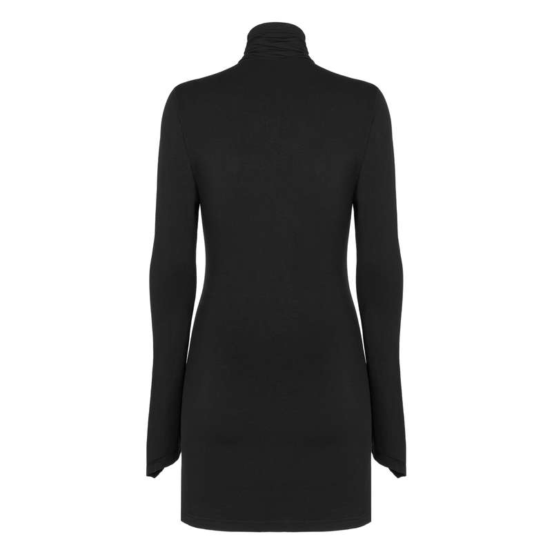 High Collar Pleated Fitted Dress - XL-2XL