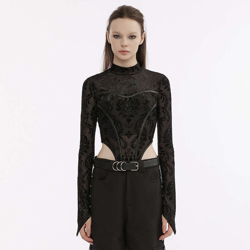 Flocking Gauze See-Through Multi-Segmented Bodysuit