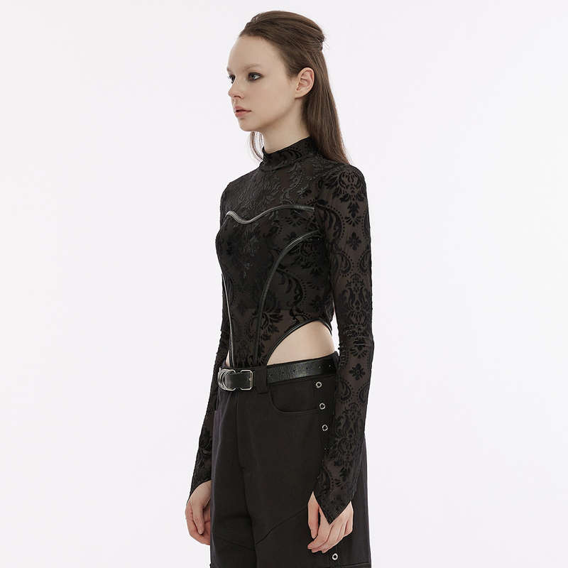 Flocking Gauze See-Through Multi-Segmented Bodysuit
