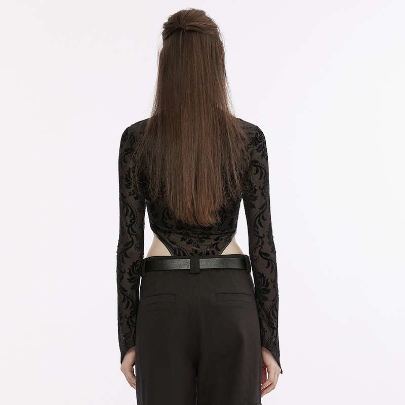 Flocking Gauze See-Through Multi-Segmented Bodysuit