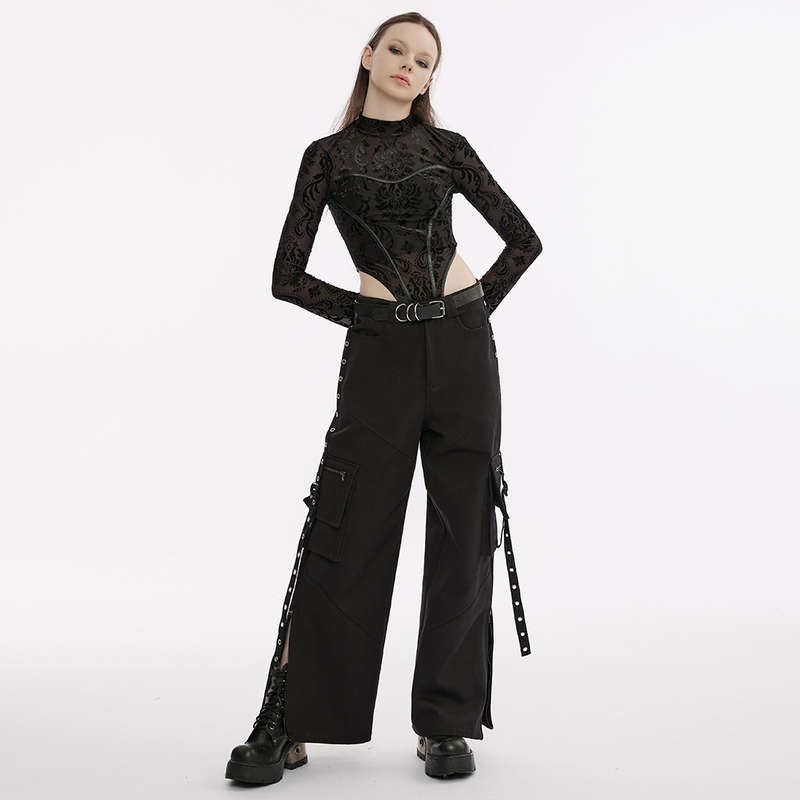 Flocking Gauze See-Through Multi-Segmented Bodysuit