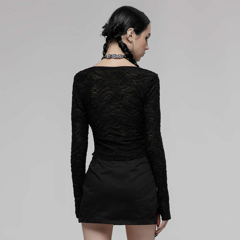 Drawstring Long-Sleeve Lace Top