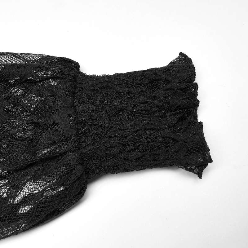 Velvet-Paneled Lace Top - S