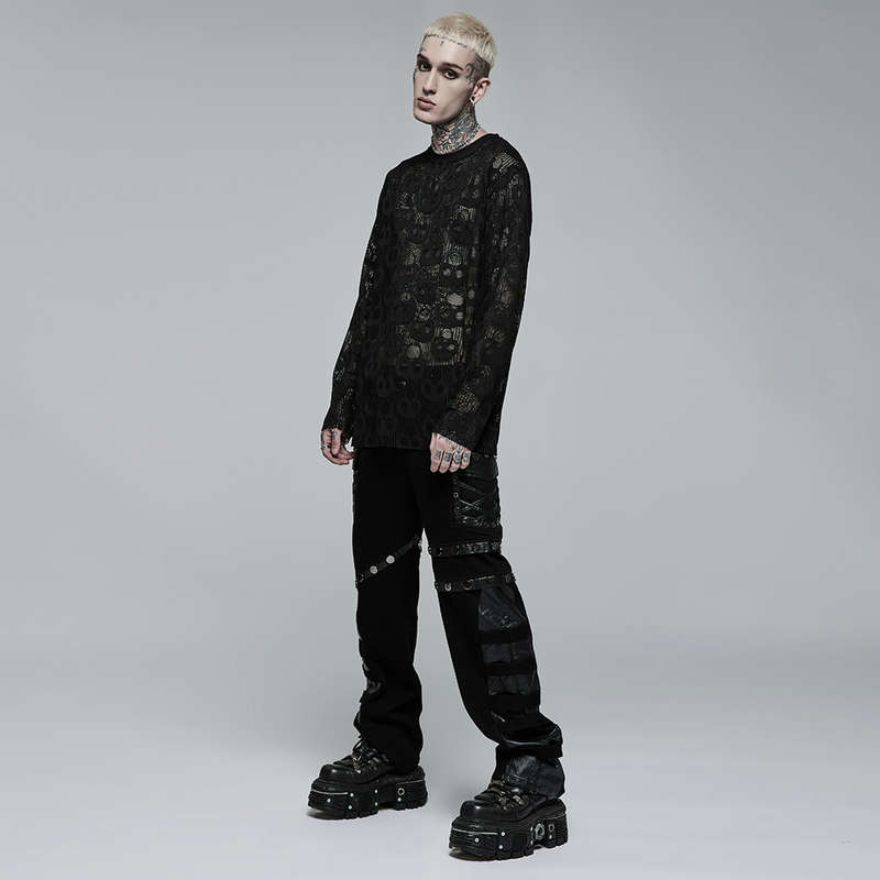 Mesh Long Sleeve Punk T-shirt