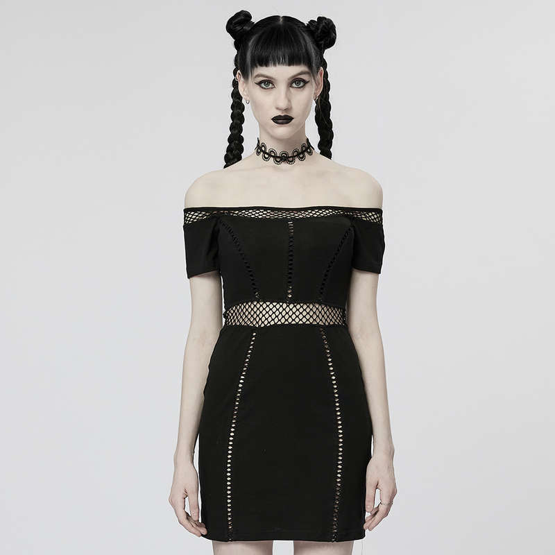 Off-Shoulder Mesh Perspective Dress - XS-S