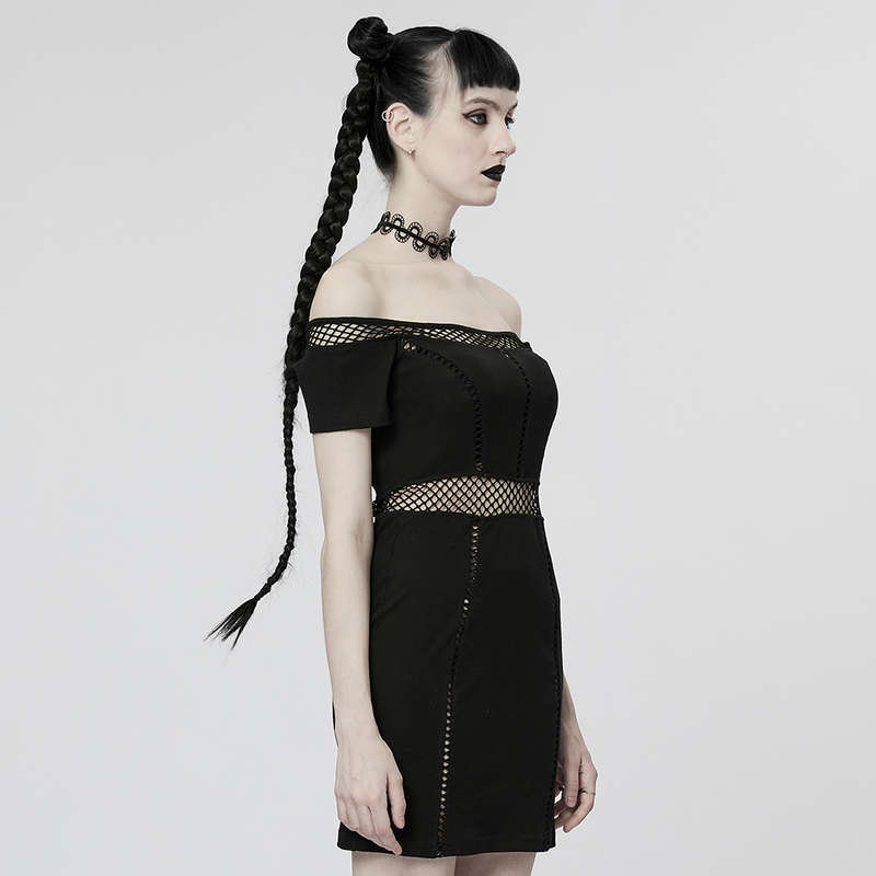 Off-Shoulder Mesh Perspective Dress - XS-S