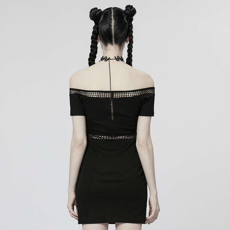 Off-Shoulder Mesh Perspective Dress - XS-S