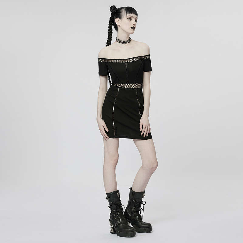 Off-Shoulder Mesh Perspective Dress - XS-S