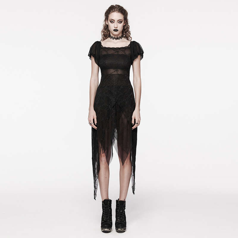 Elegant Puff Sleeves Goth Lace Dress