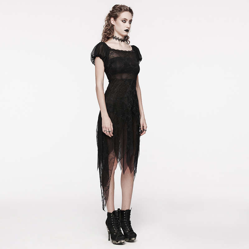 Elegant Puff Sleeves Goth Lace Dress