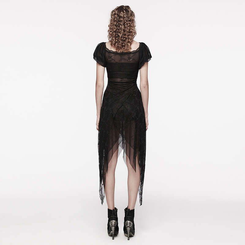 Elegant Puff Sleeves Goth Lace Dress