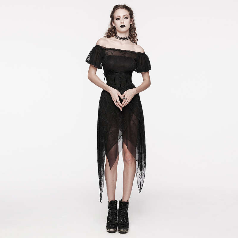 Elegant Puff Sleeves Goth Lace Dress