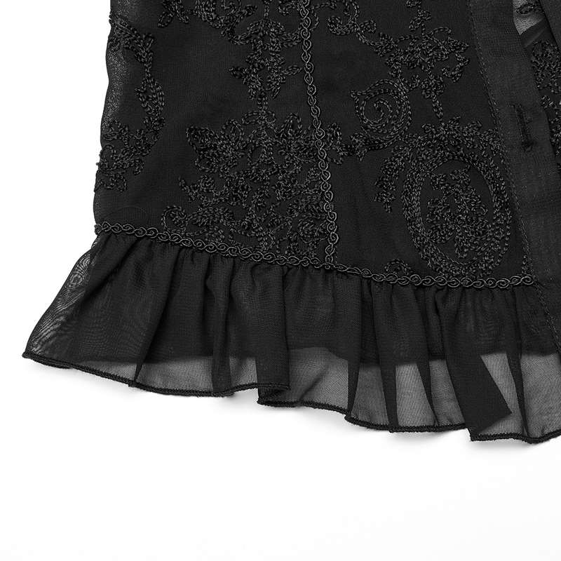 Chiffon Embroidered Perspective Black Blouse