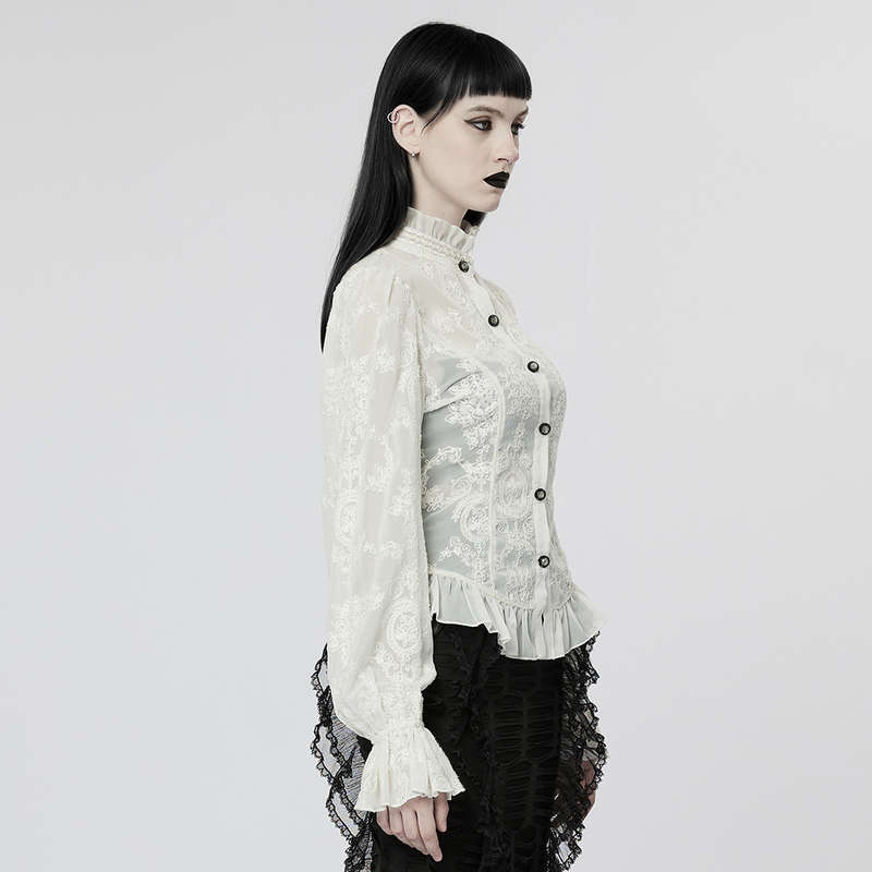 Chiffon Embroidered Perspective Blouse