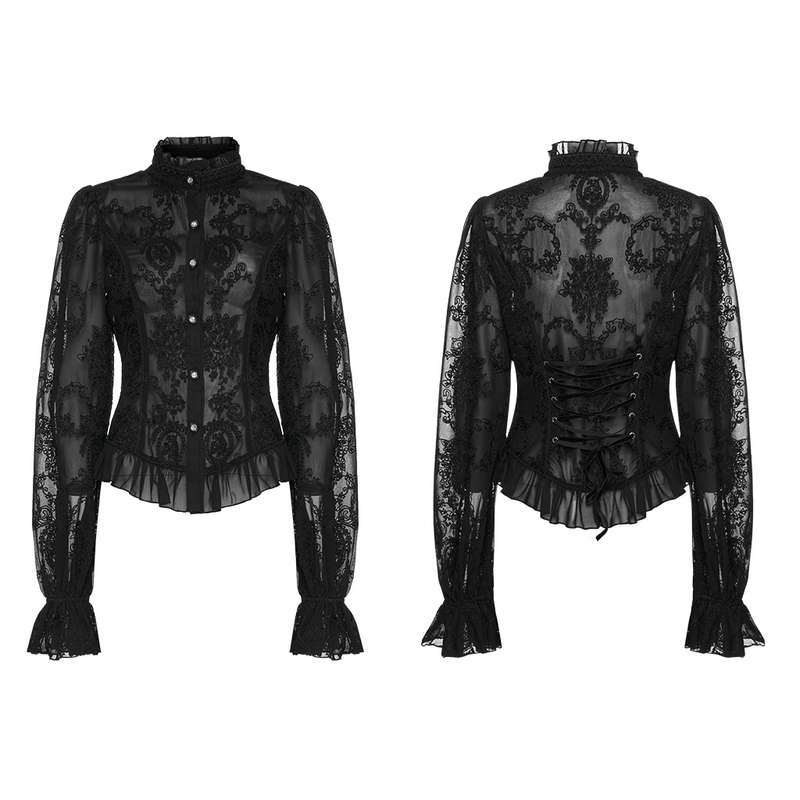 Chiffon Embroidered Perspective Black Blouse