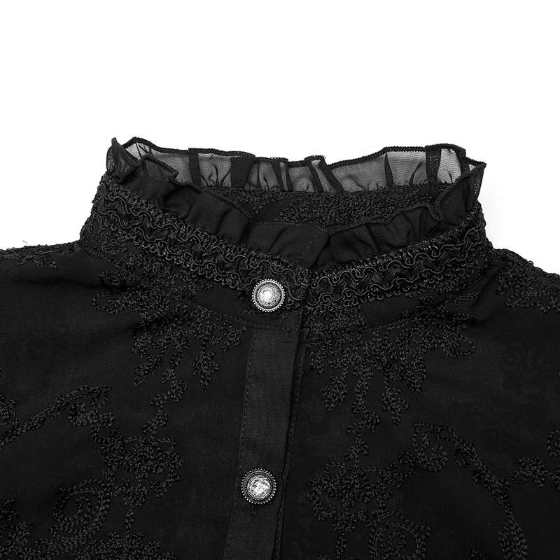 Chiffon Embroidered Perspective Black Blouse