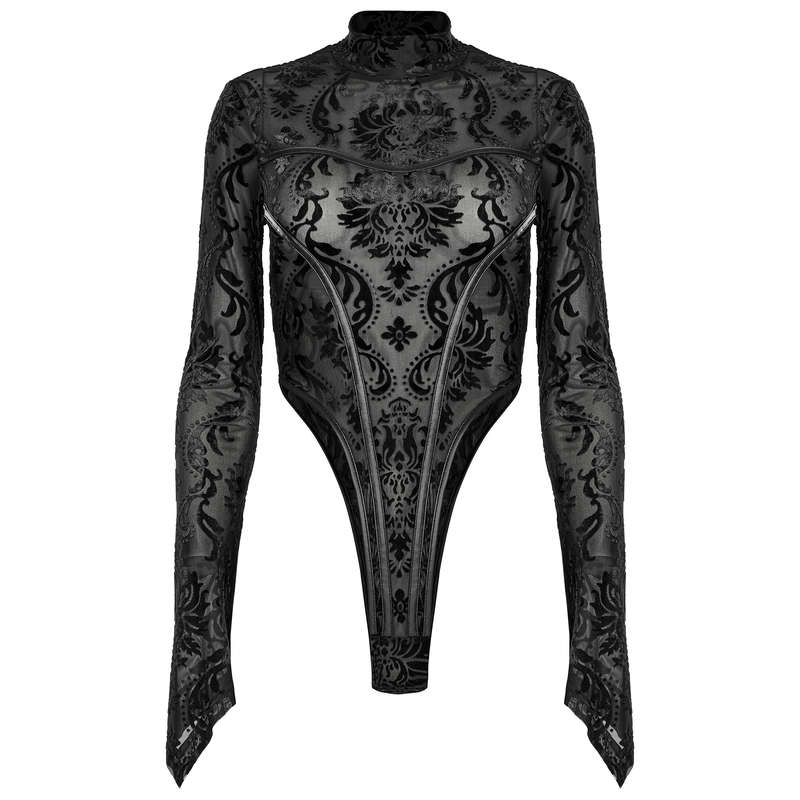 Flocking Gauze See-Through Multi-Segmented Bodysuit