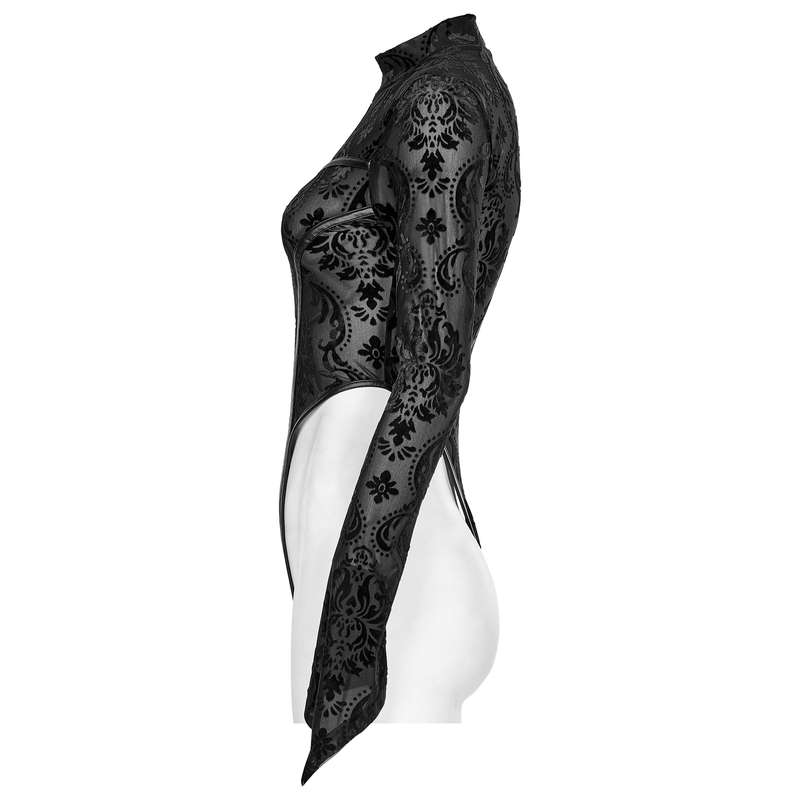 Flocking Gauze See-Through Multi-Segmented Bodysuit