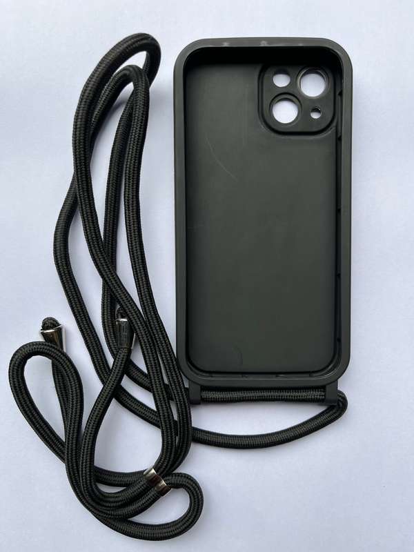 Crossbody Lanyard Silicone Case Cover For iPhone 13 - Matte Black